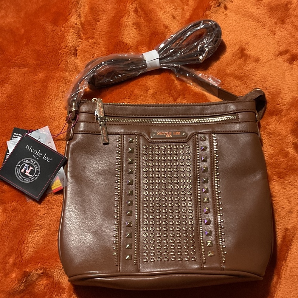 Nicole Lee Brown Studded Crossbody Bag